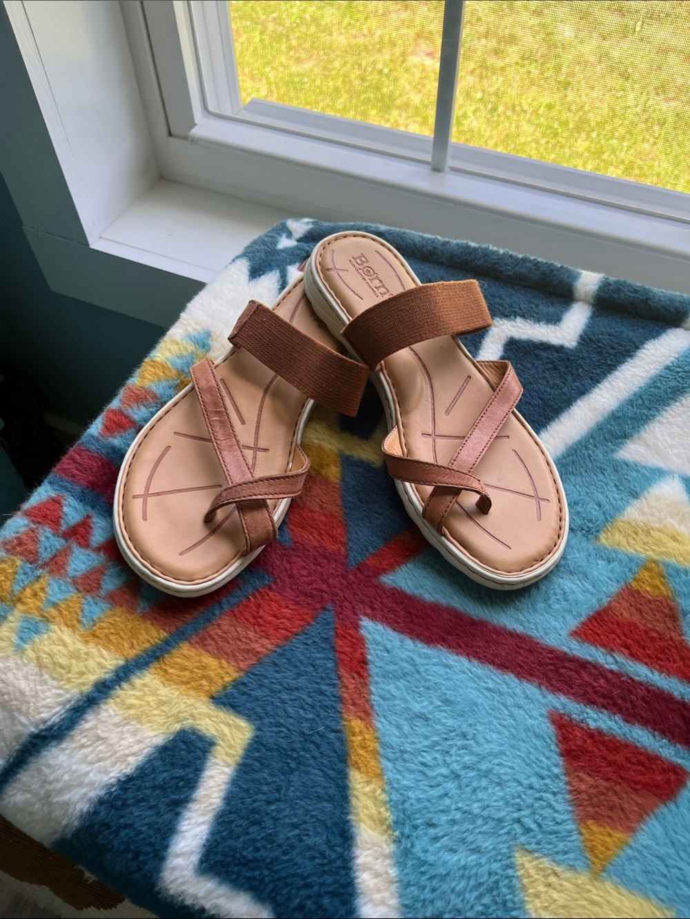Born Women's Tan Brown Elastic-strap Slide Sandals